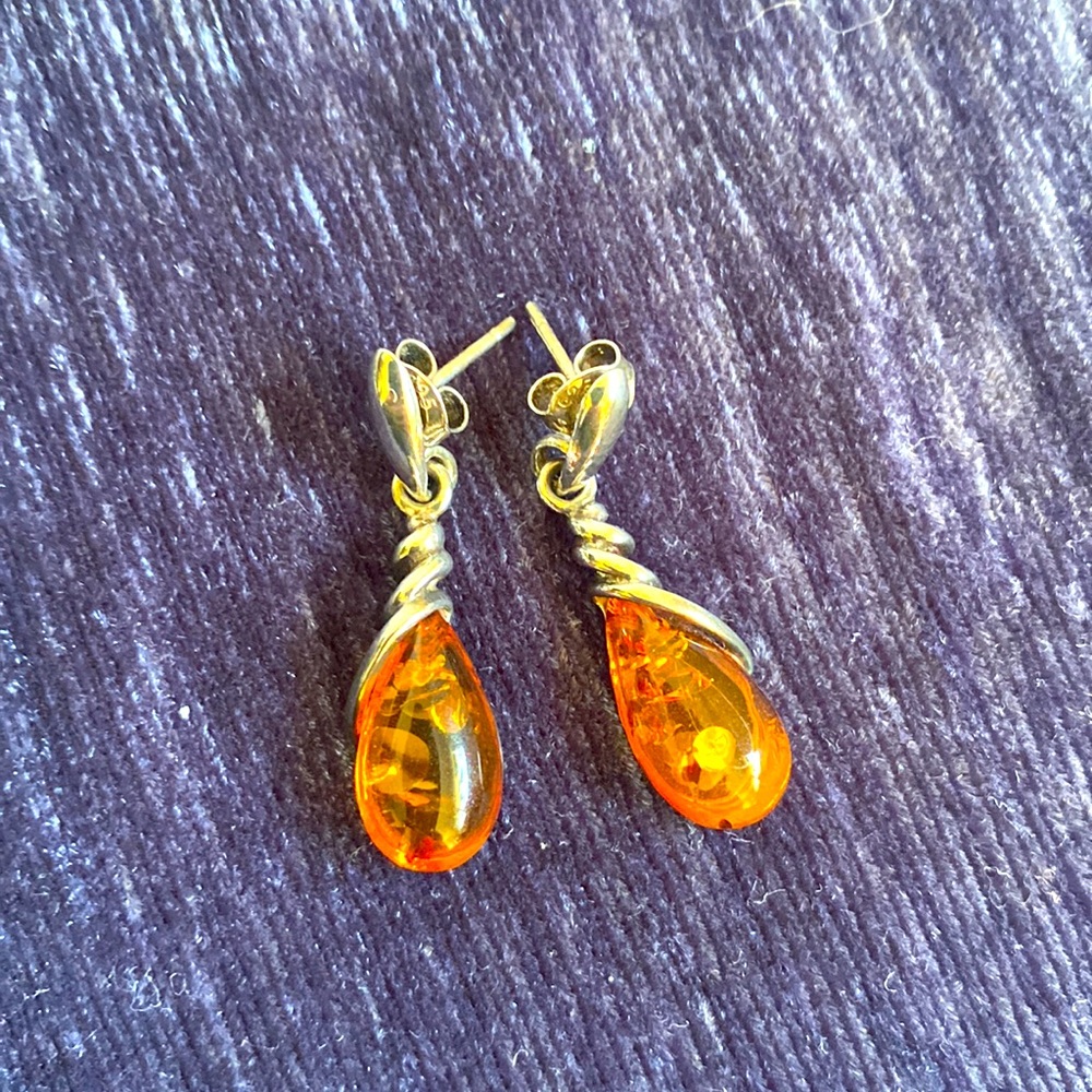 Silver and Amber Earrings